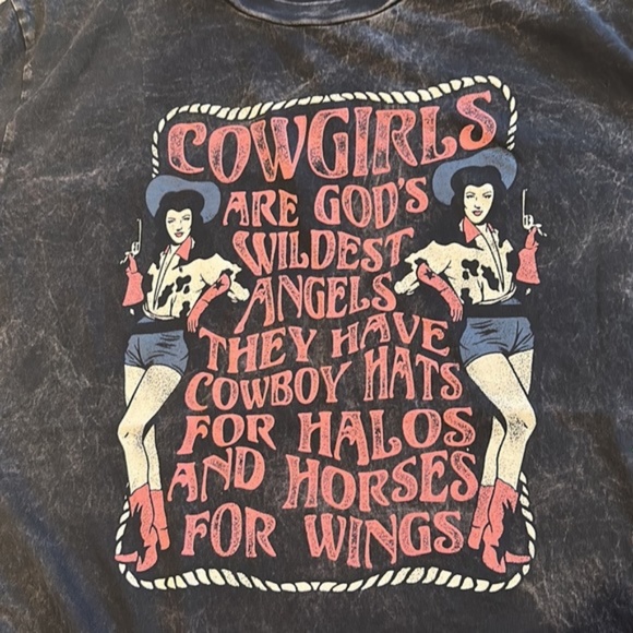 Mineral Black Cowgirls Are Gods Wildest Angels Oversized Graphic T-Shirt Tee Top - Picture 2 of 2